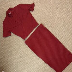 Express Red Ribbed Dress Set